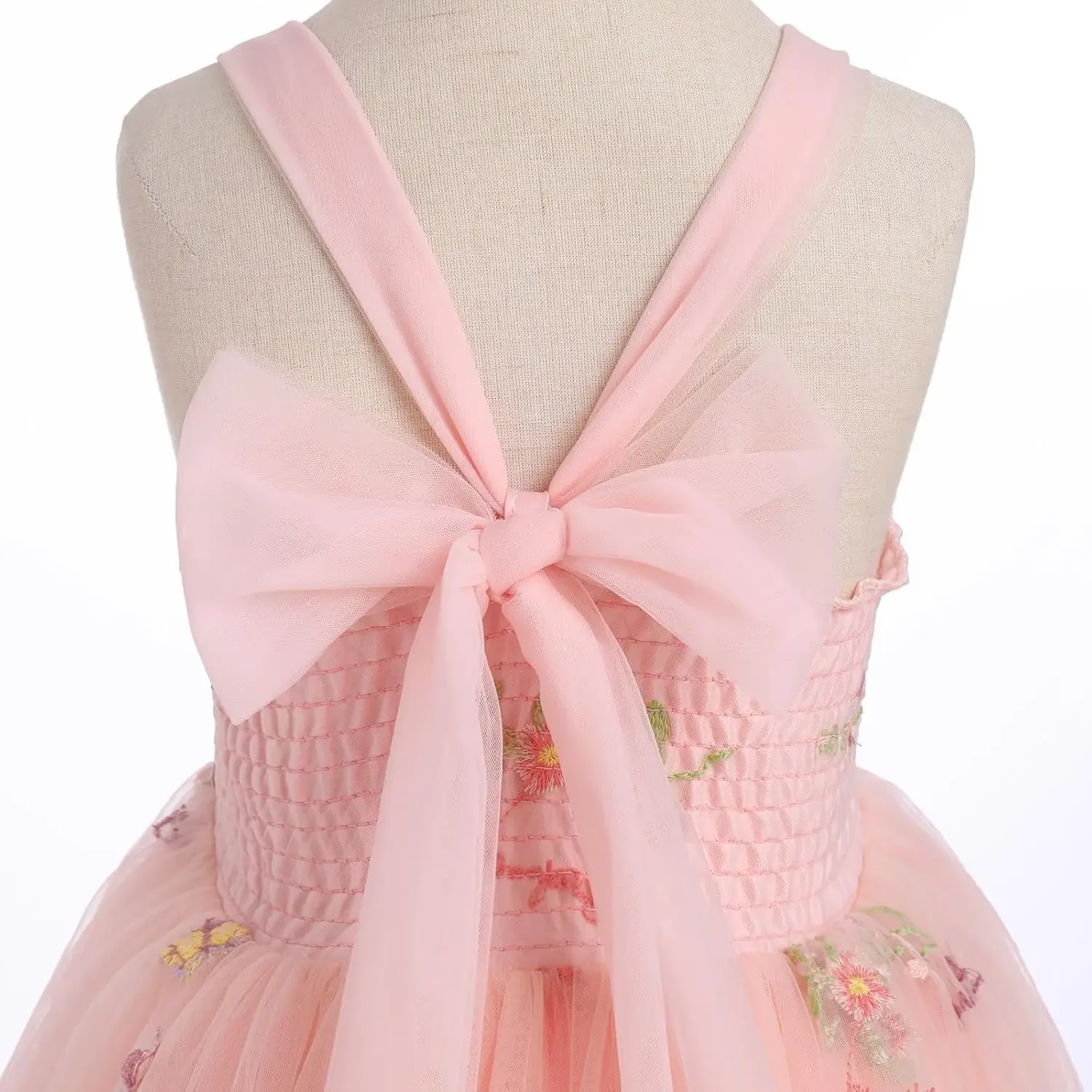 Flower Girl Dress Princess Sleeveless Floral Embroidered Kids Summer Wedding Pageant Birthday Tutu Tulle Dress