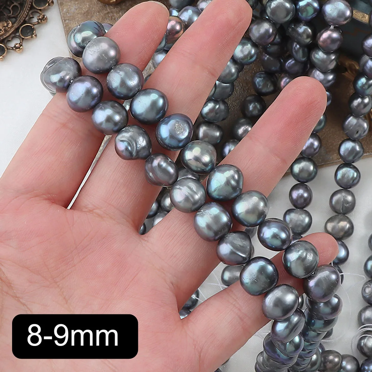 

8-9mm Black Baroque Pearl Irregular Shape Natural Freshwater Pearl Beads for Jewelry Making DIY Necklace Bracelet Accessories