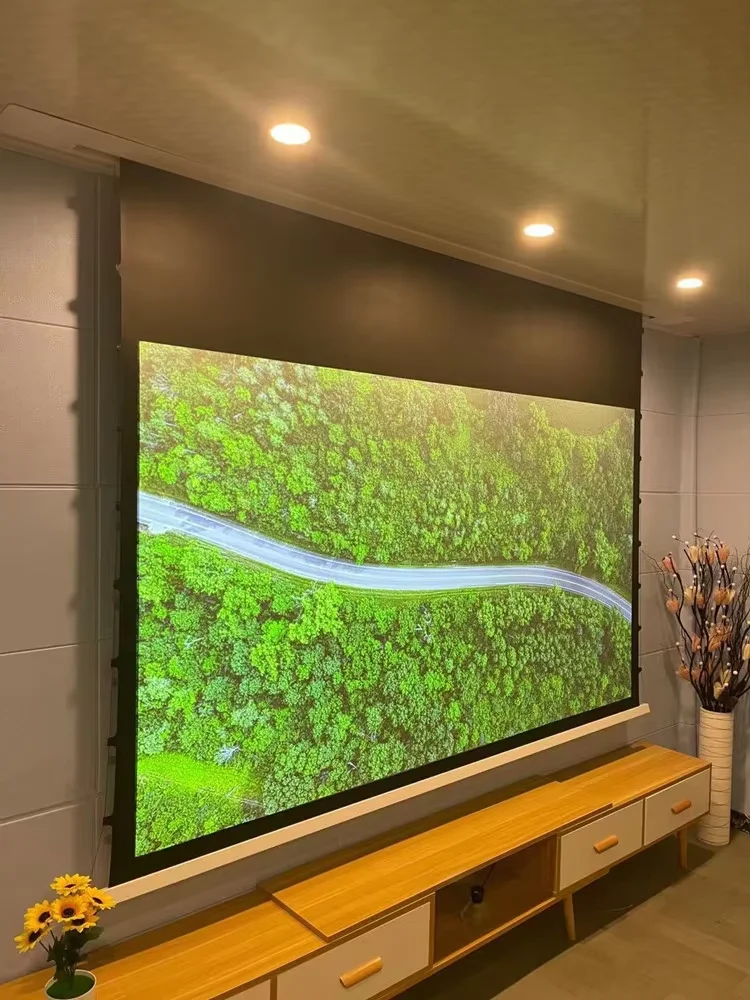 

Black Crystal Automatic In-Ceiling Electric Projector Screen For Home Cinema Theater