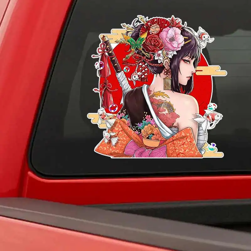 Samurai Geisha Car Sticker Decal Vinyl Detachable Waterproof Outdoor Car Bumper Window Notebook Computer Decoration OZ10
