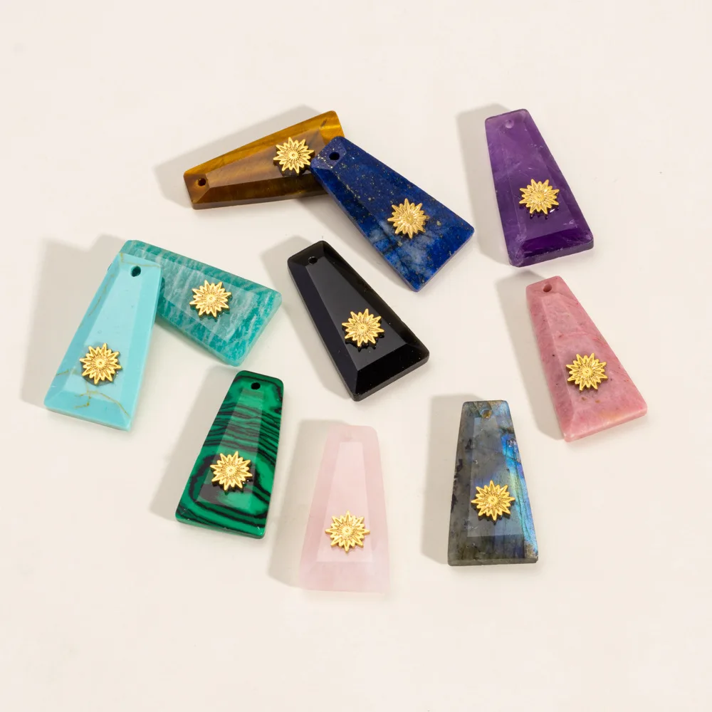 2Pcs Stainless Steel 10Style Natural Stone Cut Charms Quadrilateral Multicolour Pendant DIY Necklace Jewelry Accessories
