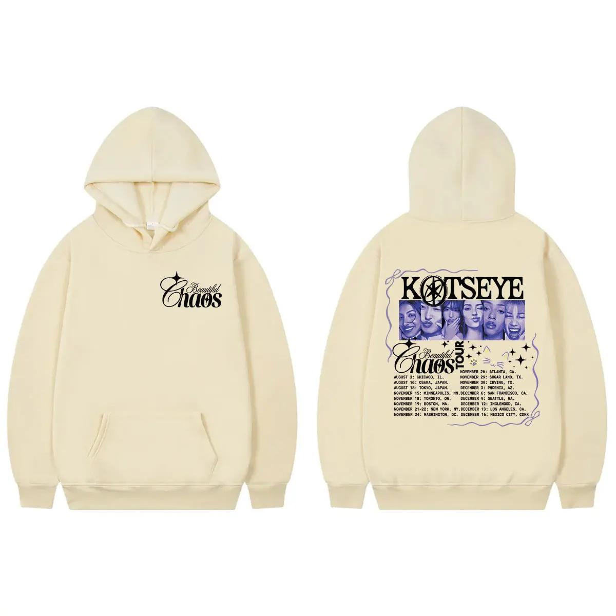 Kpop Katseye Tour 2025 الجرافيك هوديس الرجال النساء موضة خمر قمصان سويت شيرت بقلنسوة الخريف الشتاء عادية كم طويل البلوفرات