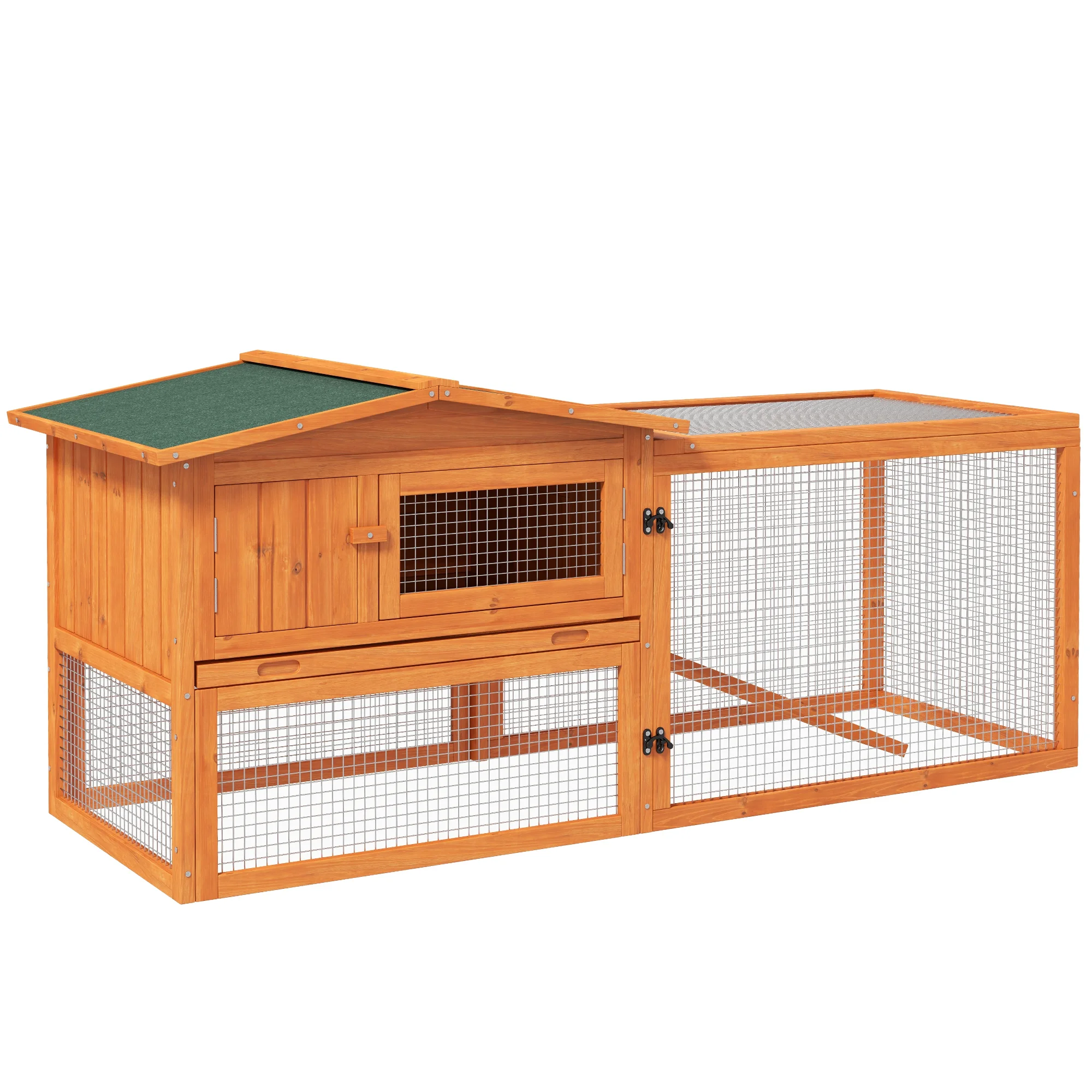 

Rabbit Hutch 2-Story Bunny Cage Small Animal House with Slide Out Tray, Detachable Run, for Indoor Outdoor, 61.5" x 23" x 27"