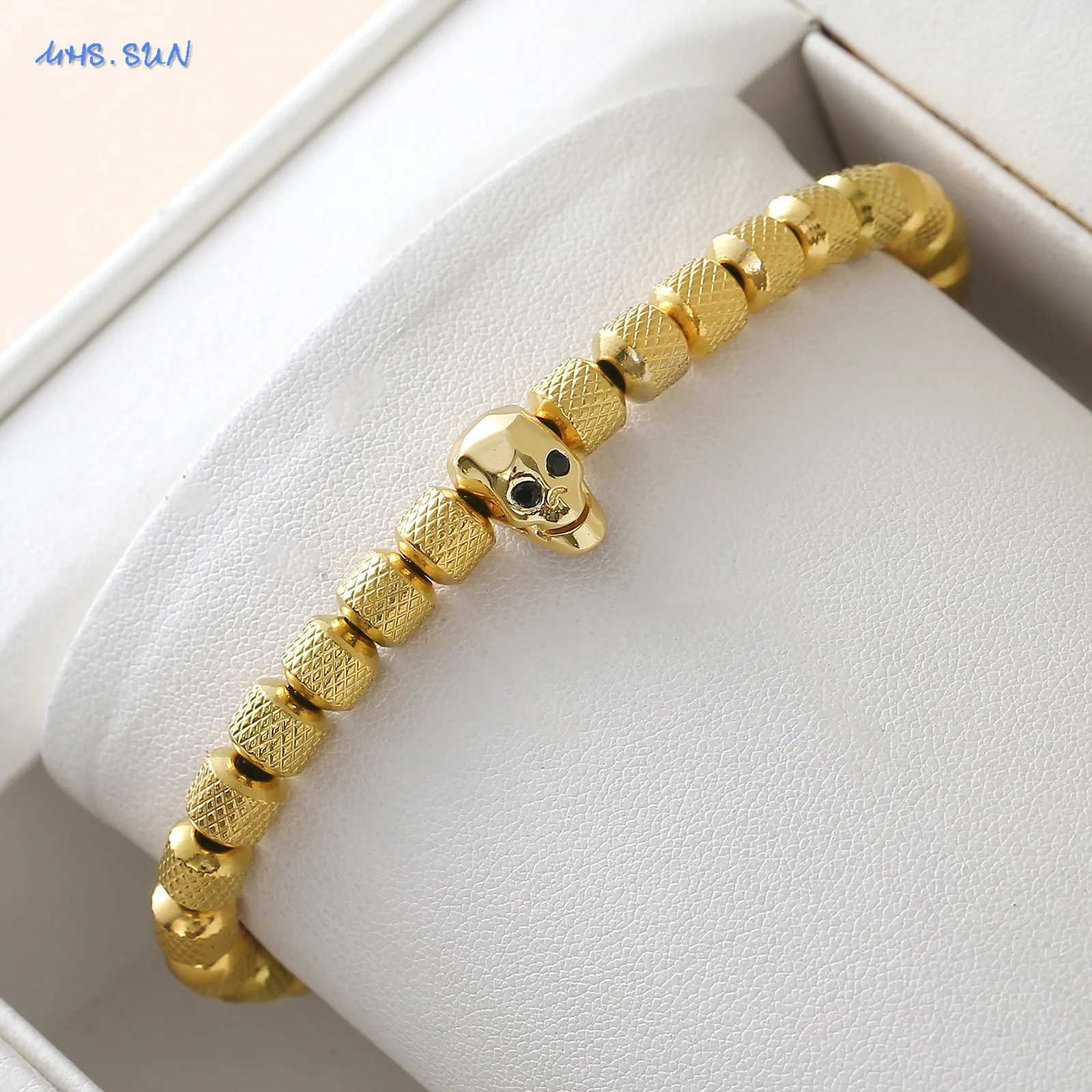 الفولاذ المقاوم للصدأ 6 مللي متر مطرز أساور للنساء الرجال الهيب هوب الذهب اللون الجمجمة سحر سوار مجوهرات الحفلات هدية قابل للتعديل #1