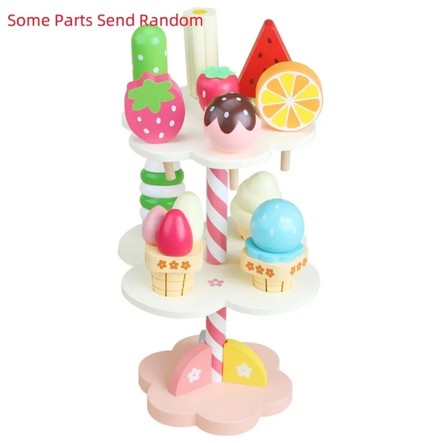 Wooden simulation ice cream rack sweet cone family early childhood education enlightenment interest cultivation toys