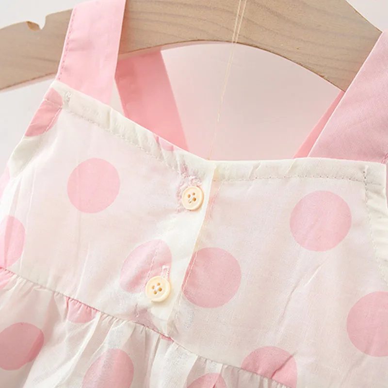 2 pz/set Sweet Polka Dot neonata vestiti per bambini vestito estivo senza maniche con fiocco Sling + pantaloncini tendine Costume Casual per bambini da 0 a 3 anni