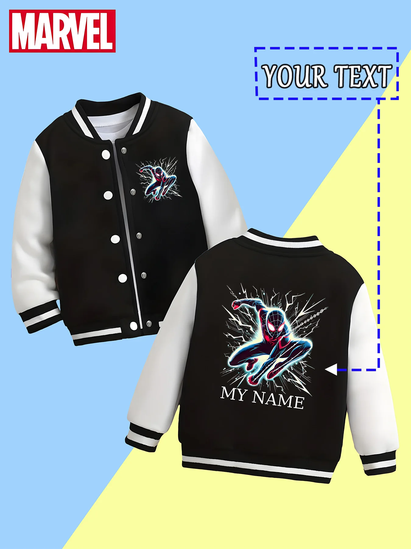 

MINISO Marvel Boys Baseball Jacket - Spider-Man Sprint Print, Soft Fabric, Suitable for All Seasons