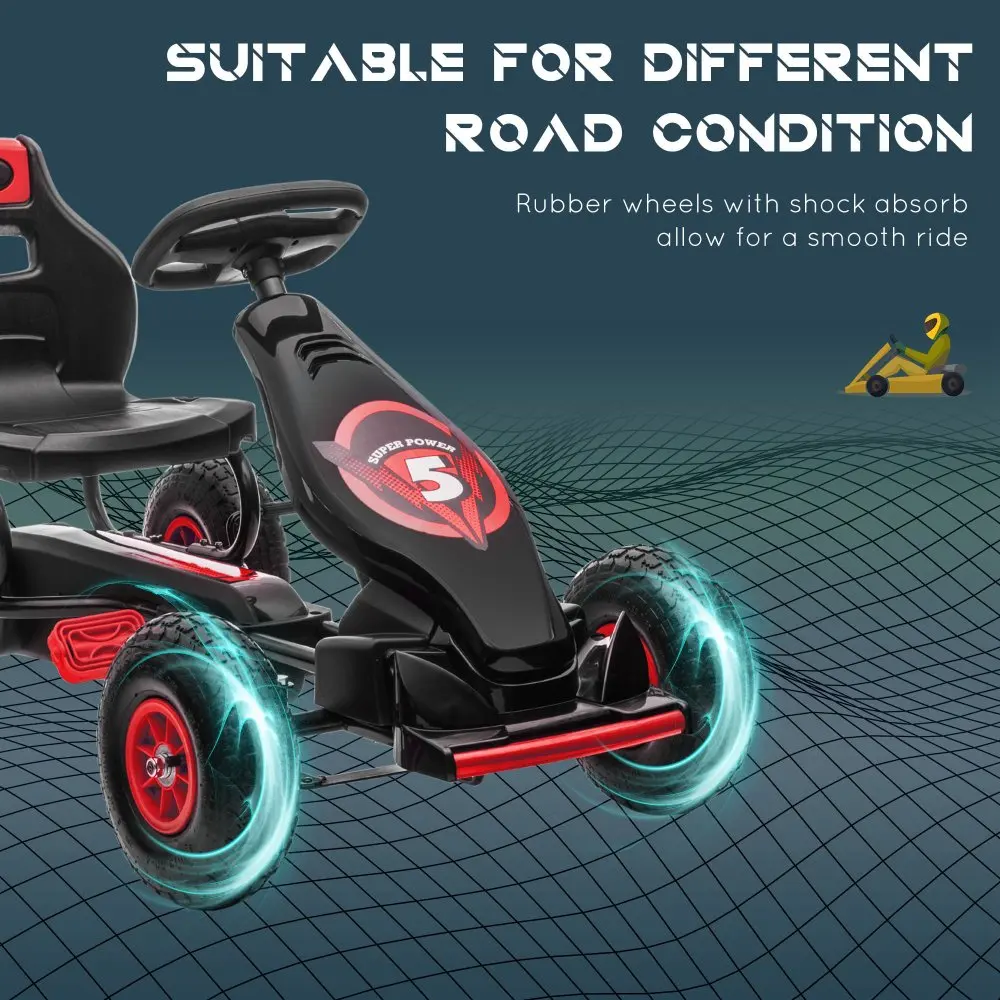 لعبة سيارة Aosom Kids Pedal Go Kart للركوب مع مداس قوي مقاوم للاهتراء مع نظام تعليق فرامل اليد الآمن للأعمار من 5 إلى 12 عامًا