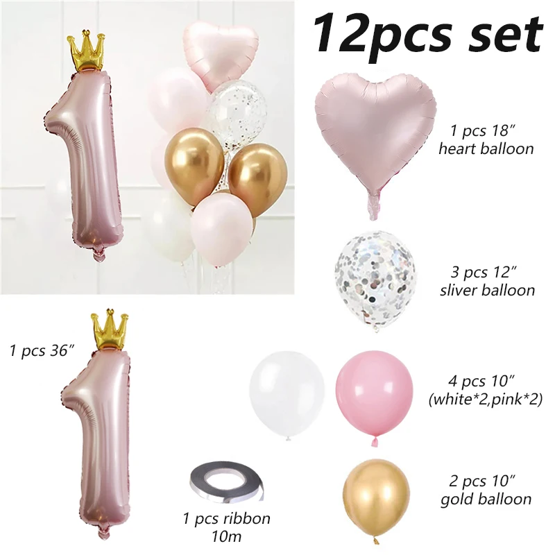 40inch Prince Crown Number Foil Balloons 1st Birthday Party Decorations Kids Boy Girl First One Year Anniversary Globos Supplies