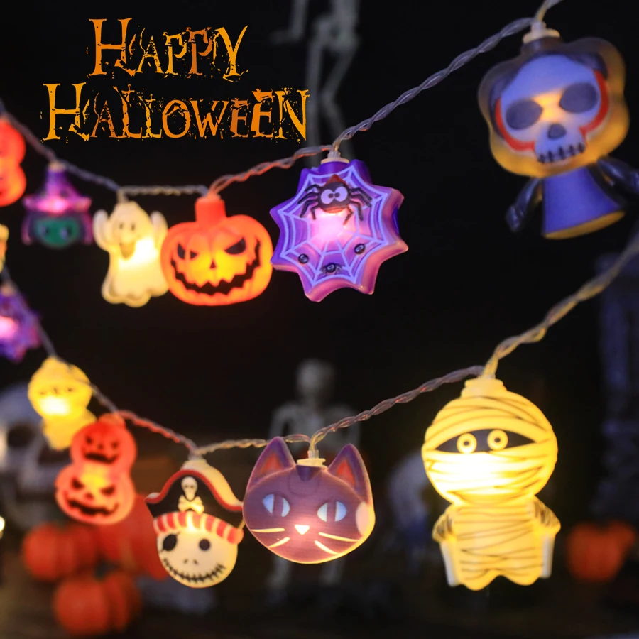 1.5m/3m LED Halloween LED String Lights Garland Portable Pumpkin Ghost Maple Leaf Lights for Home Halloween Party Garden Decor