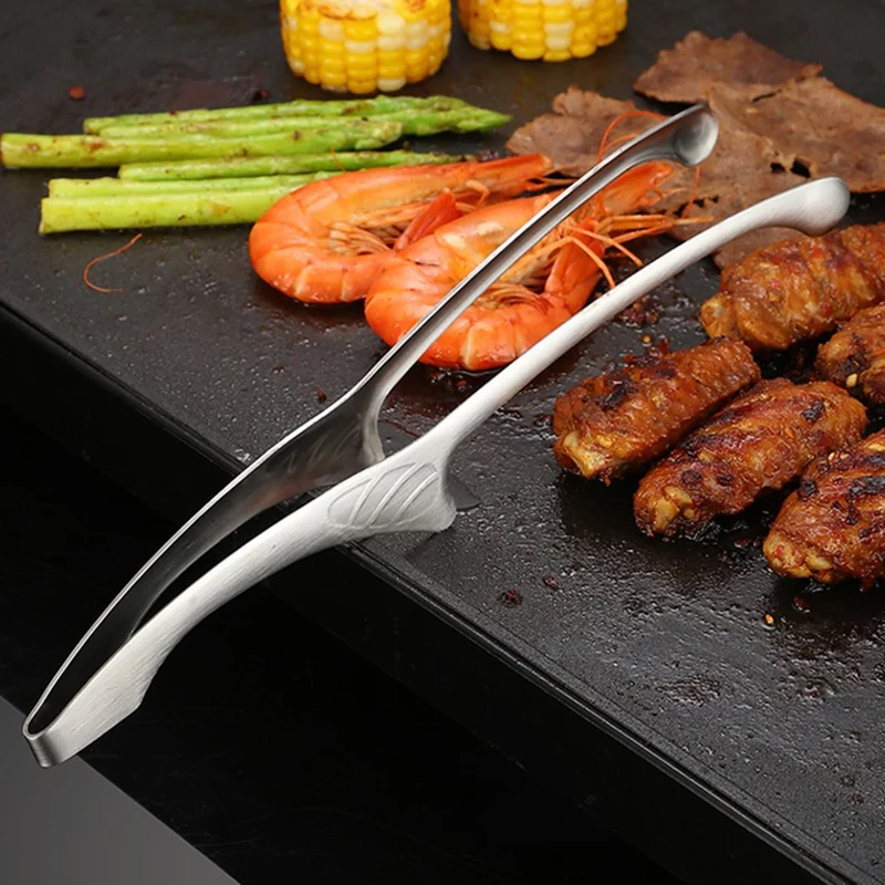 Kitchen Tongs Stainless Steel Barbecue Tongs Cooking Tweezers BBQ Grill Tongs with Stand Food Meat Salad Clamp Barbecue Utensils