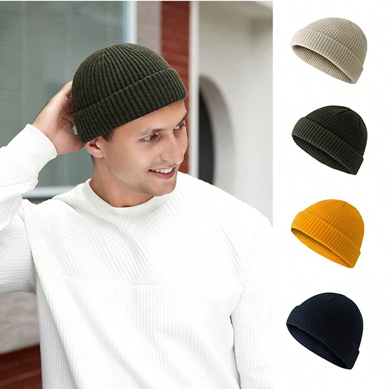 Autumn and Winter Short Brim Beanies Minimalist Soild Knittsd Hats For Men