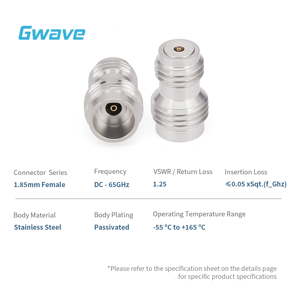 Gwave 1.85mm Female r f Connector Bulkhead for Glass-bead 50 Ohm Impedance Stainless Steel PCB Compatible DC-65GHz RoHS Complian