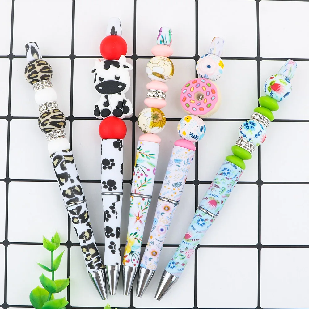 Sunrony 10 قطعة/صندوق حبر جاف مطبوع قلم بلاستيكي قابل للخرز حبر أسود لتقوم بها بنفسك قلم شخصية مدرسة مكتب الكتابة لوازم القرطاسية