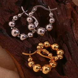 Cute Lovely Huggies Small Beads Ball Hoop Earrings Golden Silver Color Stainless Steel Earrings boucle d'oreille créole