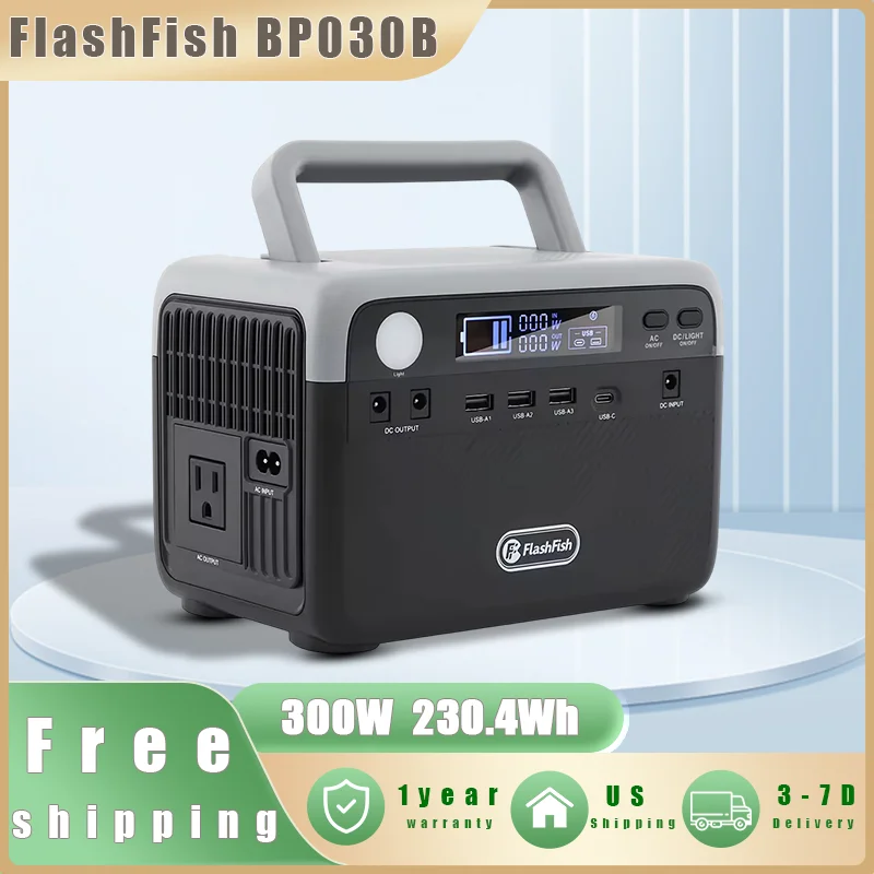 Flashfish BP030B ポータブル電源 300W ソーラー発電機 230.4Wh リチウムイオンバッテリー 家庭用バックアップ アウトドア キャンプ モバイル電源
