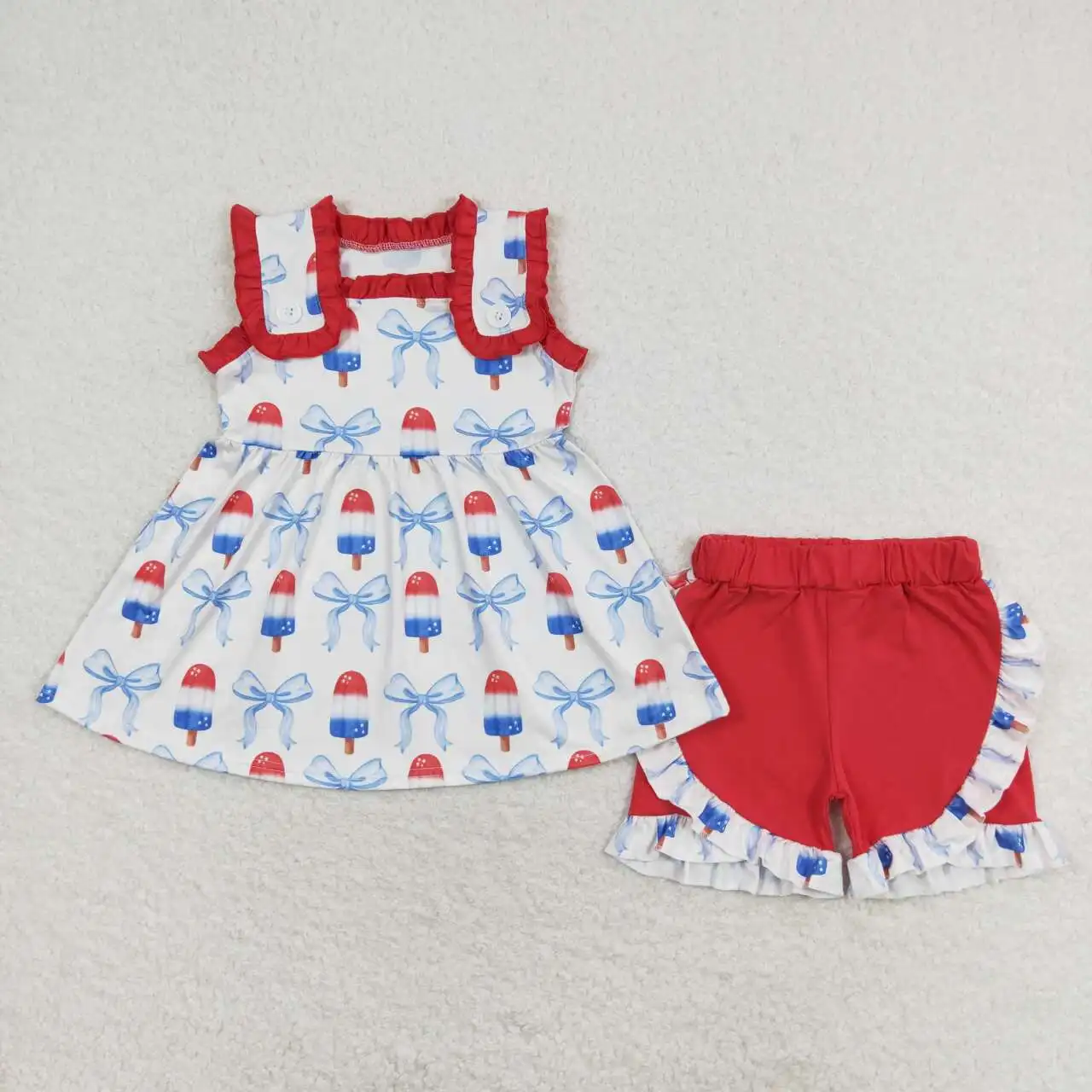 

GSSO1152 July 4Th Toddler Girls Clothes Short Sleeve Top With Shorts Set Kids Summer Boutique Outfits