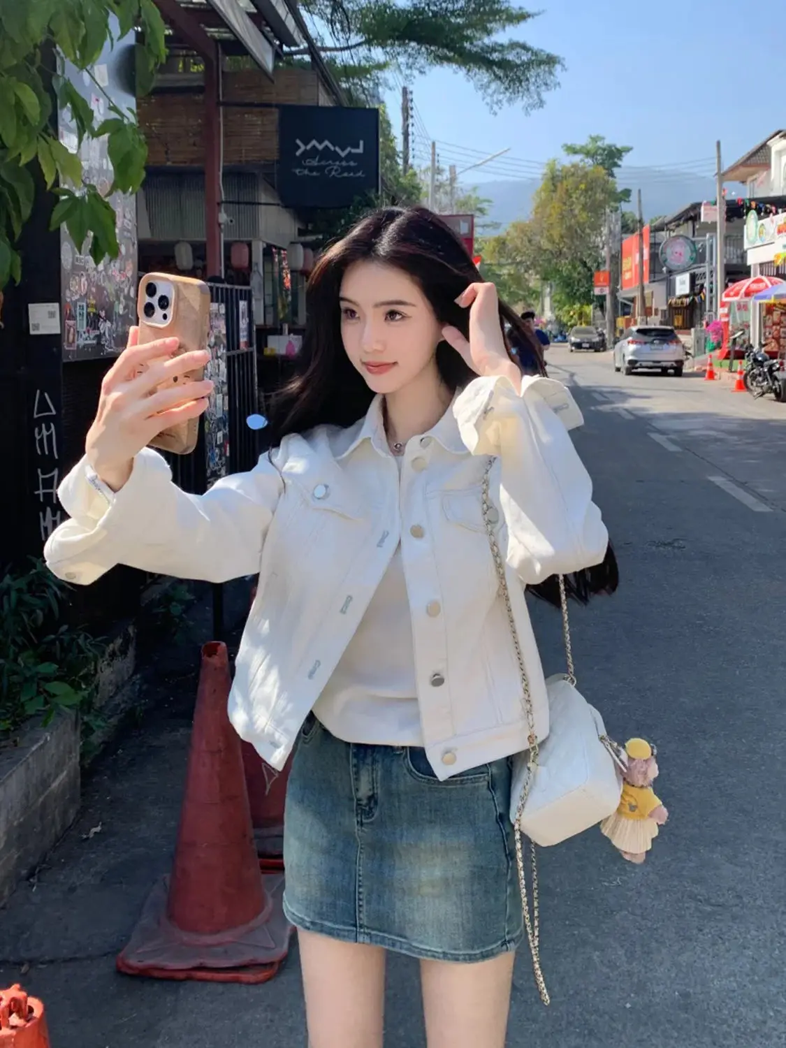 

Denim Coats For Ladies Womens Fall Double-Faced Ribbed Wide Snap Button Sportswear Waistband Outcoats Standneck Embroidered Chic