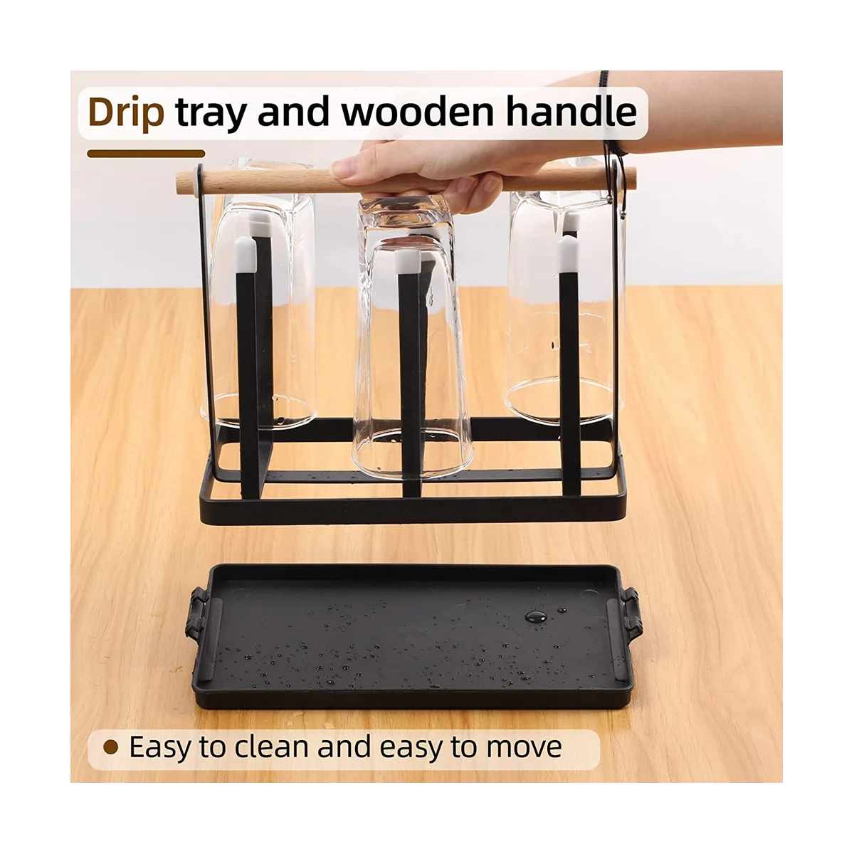 Tempat botol, botol pengering piring, 6 dudukan botol, tempat cangkir logam dengan nampan tetes dan pengering botol untuk botol dan cangkir