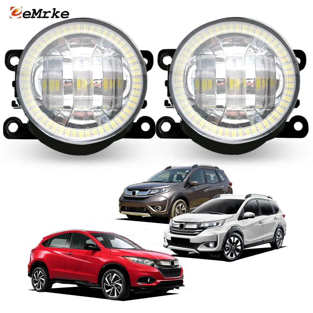 Upgrade Car Fog Lights Assembly PTF for Honda HR-V BR-V CR-V CR-Z with Clear Lens Angel Eyes DRL Ring Daytime Running Lamp