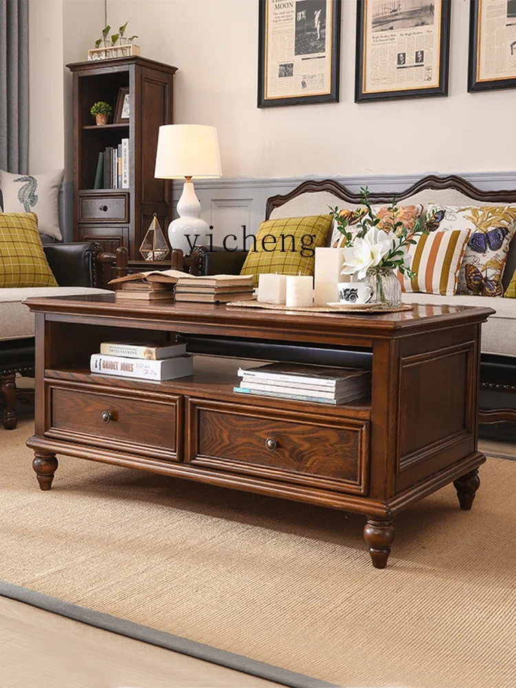 ZC ash wood all solid wood coffee table TV cabinet coffee table combination small apartment living room retro and old furniture