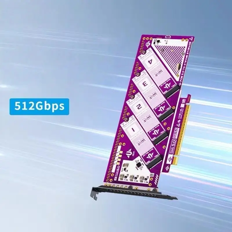 

1 шт. 4-слотовая карта расширения NVMe RAID 0/1/5/JBOD со скоростью 512 Гбит/с, поддержкой до 8 ТБ на SSD, совместимая с PCIe 4.0/3.0, PCIe 5.0 X16, Quad M.2