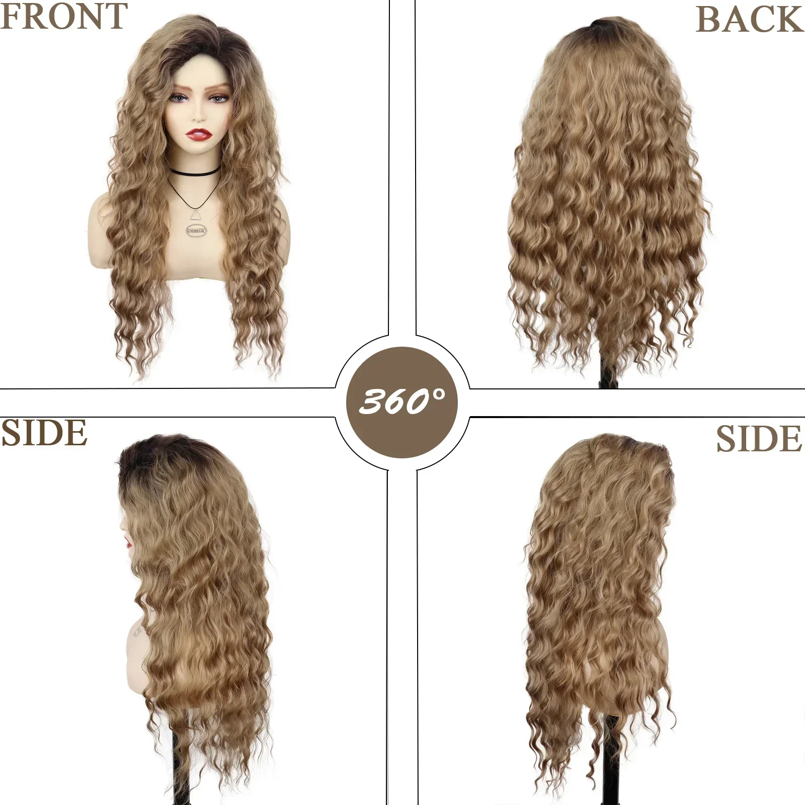 GNIMEGIL Synthetic Long Wave Cur Wigs Female Natural Brown Wig with Clip Free Part Side Bangs 80s Curly Wigs for Women Ombre Wig