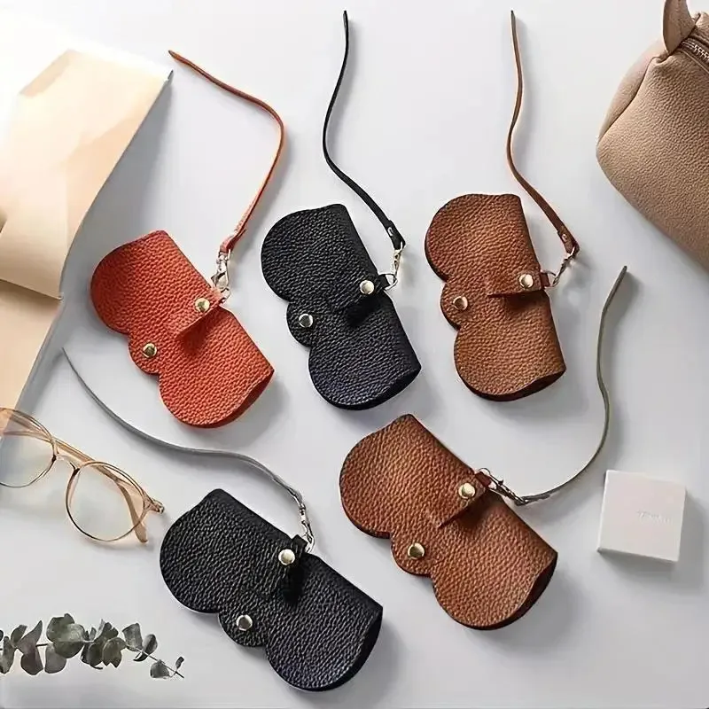 PU leather lychee portable embossed glasses case, cute travel glasses frame, hanging sunglasses