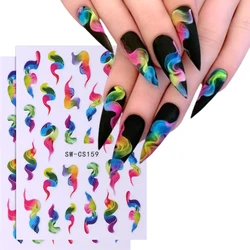 2pcs Ink Blooming 3D Nail Stickers Gradient Abstract Geometric Wave Line Smoke Stripe Y2K Nail Art Sliders Decal Manicure Decor