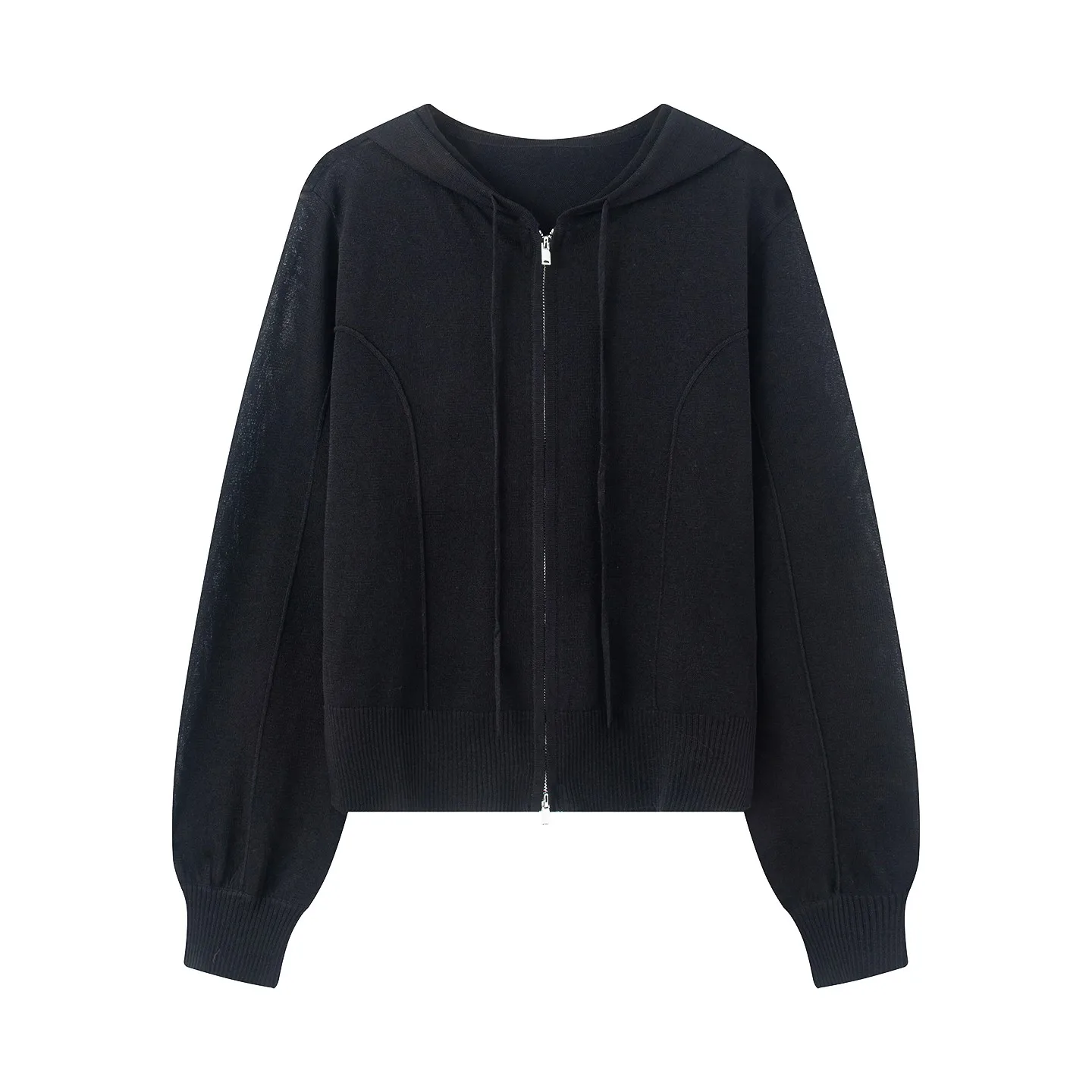 

Женский тонкий вязаный кардиган Xiao Ai с капюшоном на молнии, приталенный, повседневный, с длинными рукавами, весна 2026