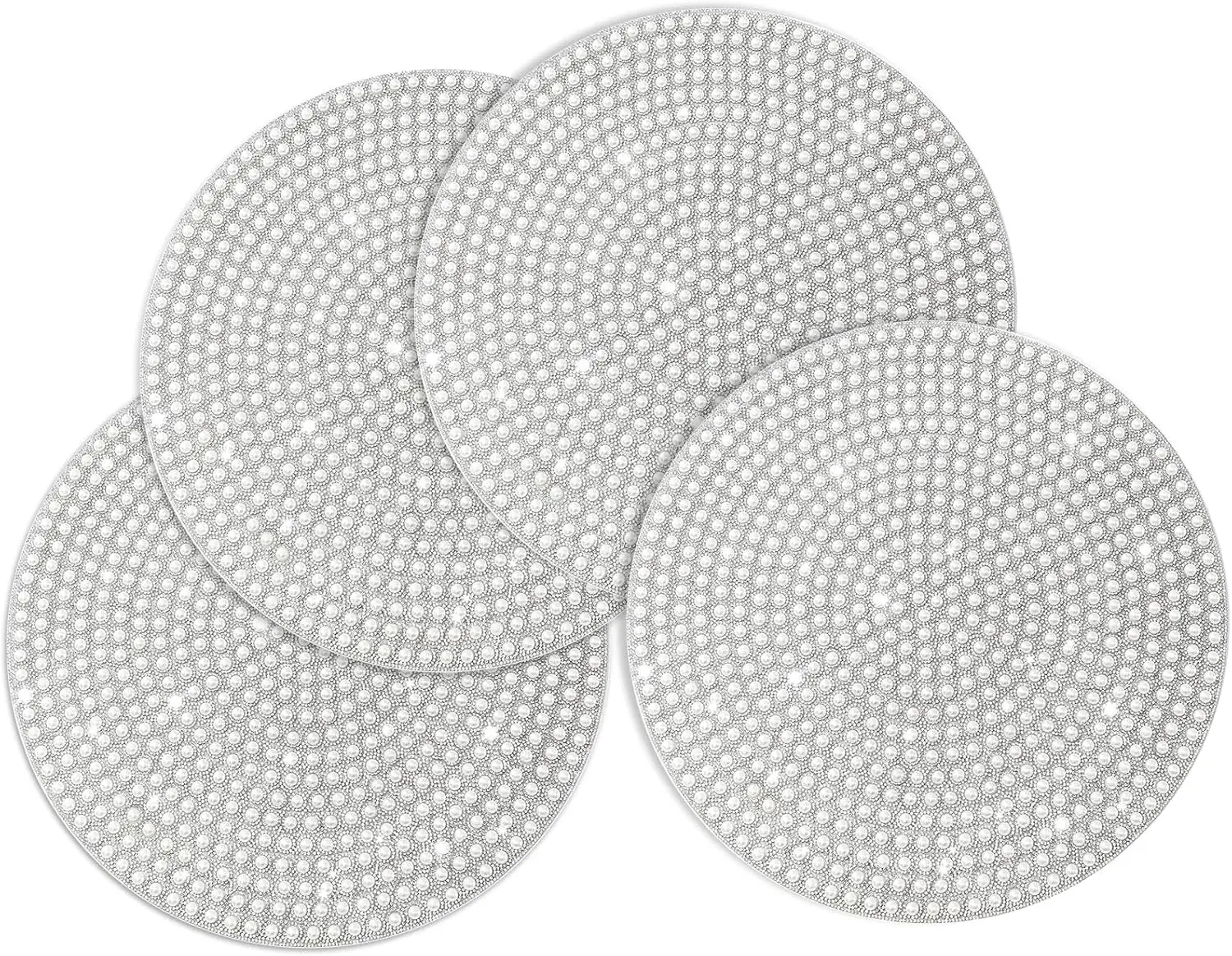 

Silver Rhinestone Placemats Set of 4, 15-Inch Anti-Slip Table Decor for Dining Room, Sparkling Bling Pearl Design