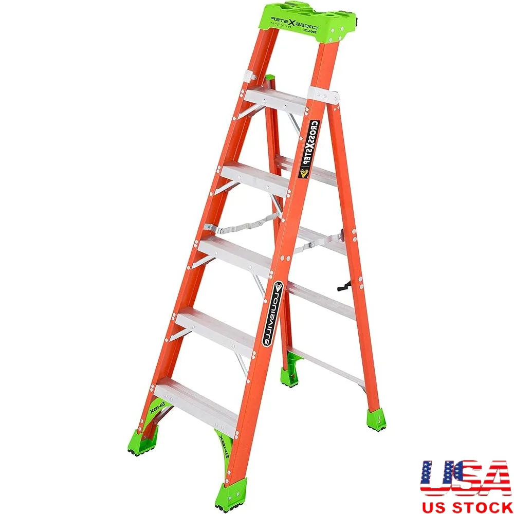

6ft Fiberglass Step Ladder with Pro Top Non-Conductive Heavy Duty Anti-Slip Durable ShoX System Tool Organizer Stability