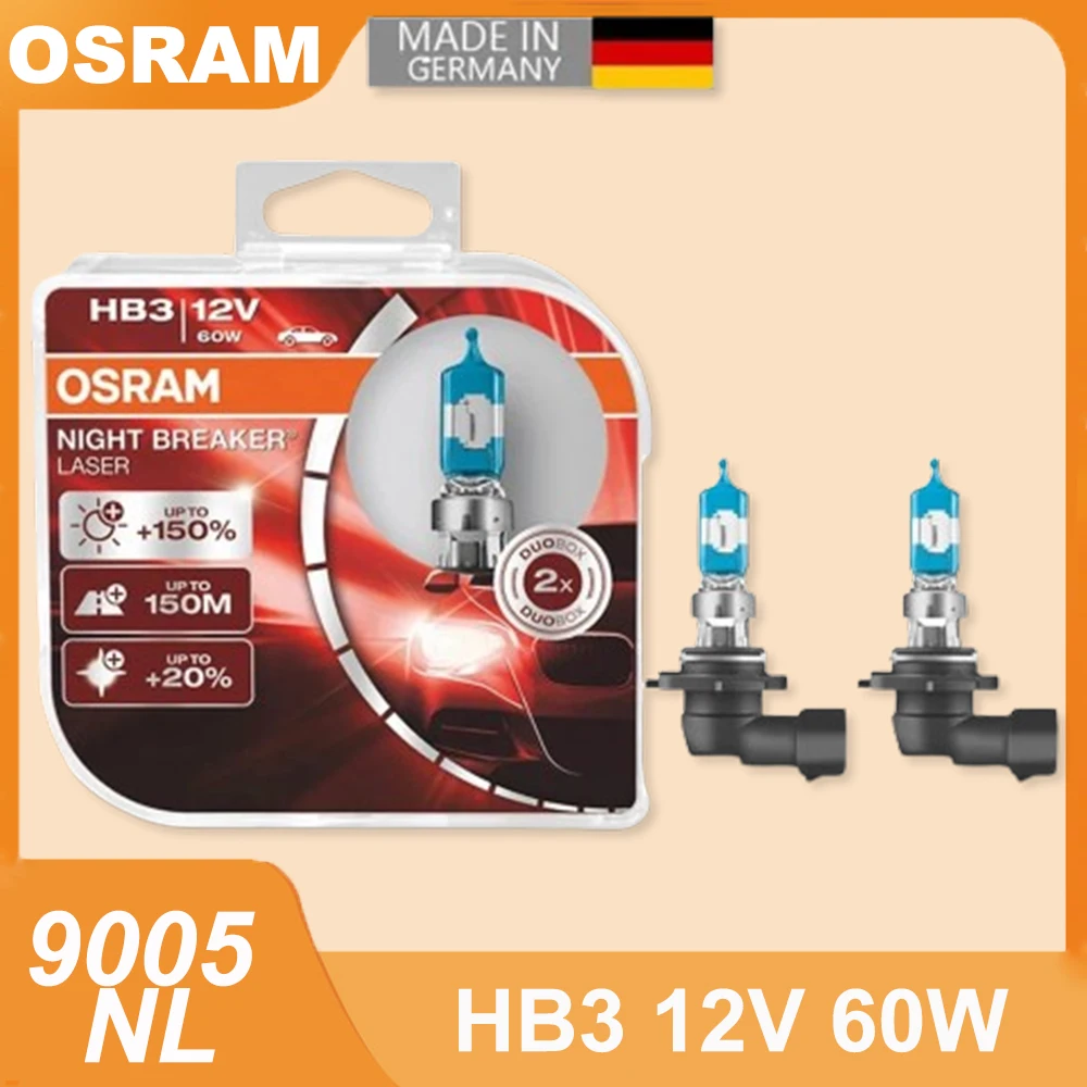 OSRAM Night Breaker Laser 9005NL HB3 12V 60W P20D New Generation Car Headlight Halogen Bulb Fog Light 3700K High Beam/Low Beam O