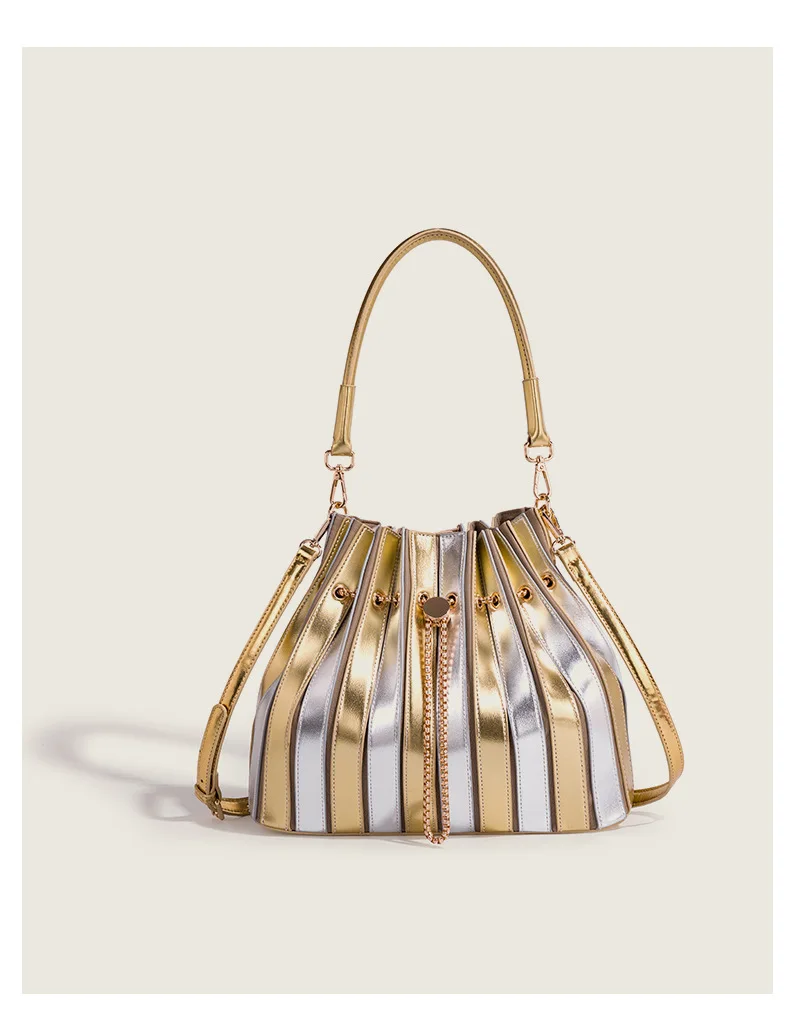 Modische Plissierte Damen-Schultertasche aus PU-Leder, Lässige Große Umhängetasche, Markendesign-Handtasche und Geldbörse – Detail 20