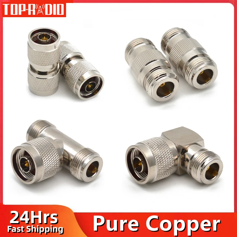 1PC N to N Male Plug Female Jack Connector L16 Right Angle RF Adapter 50 Ohm Coaxial Converter Straight Splitter Copper