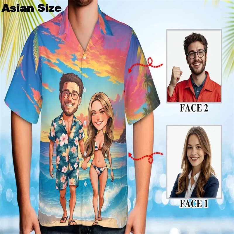 Гавайские рубашки с индивидуальным лицом, забавный персонализированный подарок на день рождения, рыбалка, пляжные дни, тропическая рубашка, Гавайские блузки для пары своими руками Y2k