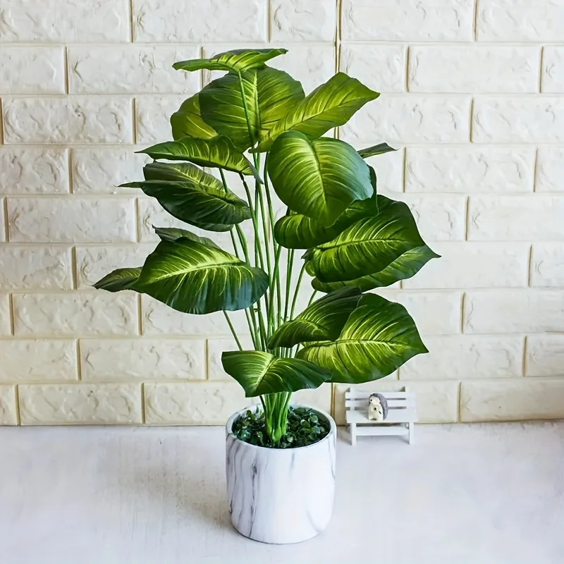 2 High - End Simulation Plants with 18 Large Leaves, Ideal for Indoor & Outdoor Decoration