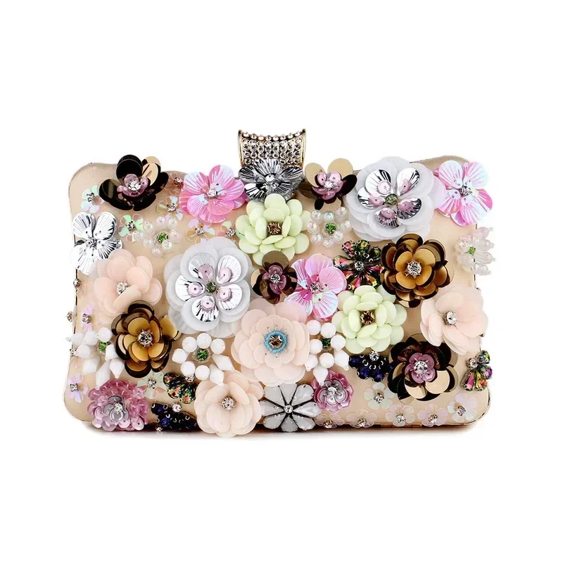 Sweet 3D Flower Evening Bag Women's Prom Party Handbag Luxury Appliques Clutch Celebrity  Ladies Sequined Beading Purse