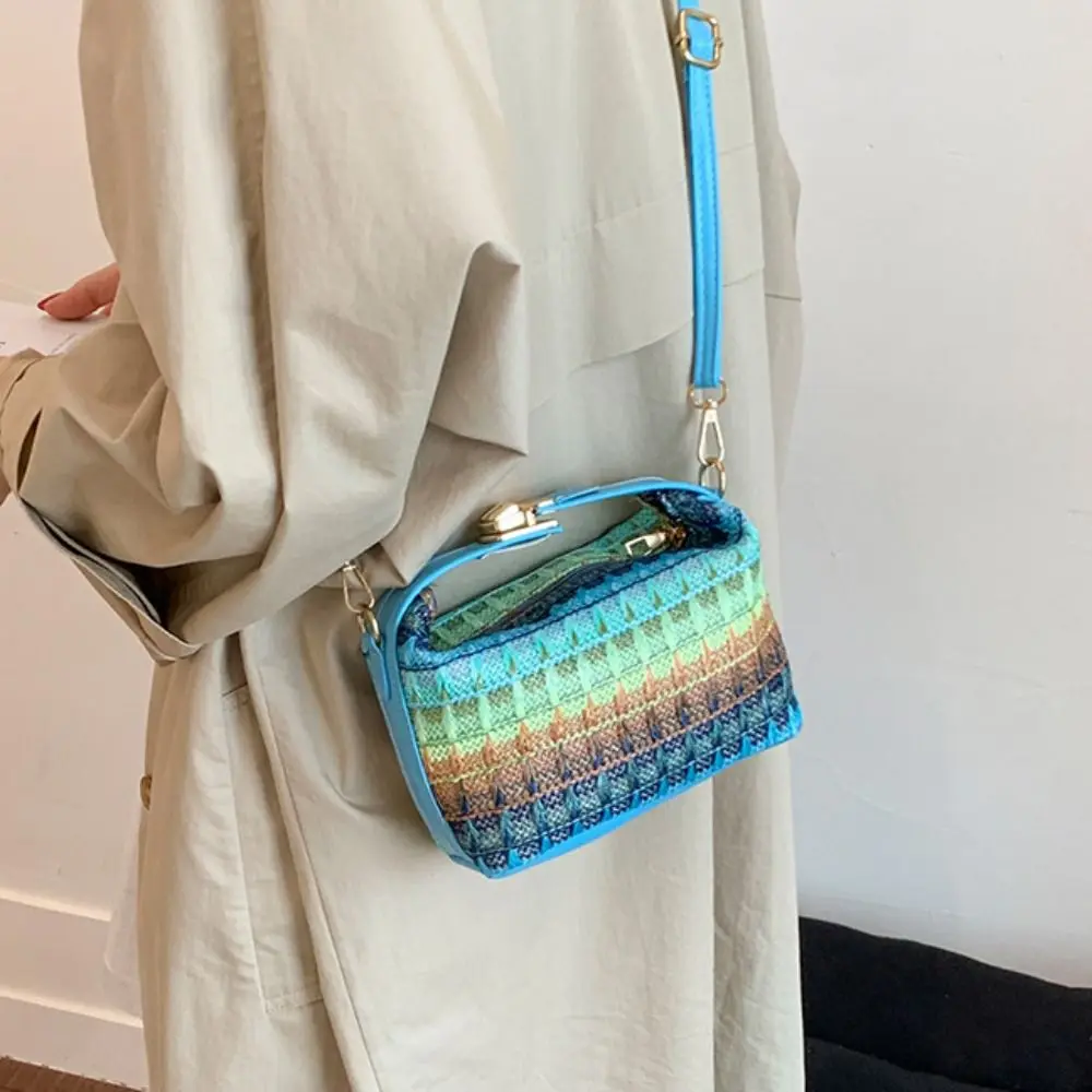 

Модная тканая сумка в этническом стиле, модная соломенная сумка через плечо из искусственной кожи, квадратная женская сумка на плечо для отдыха, летняя