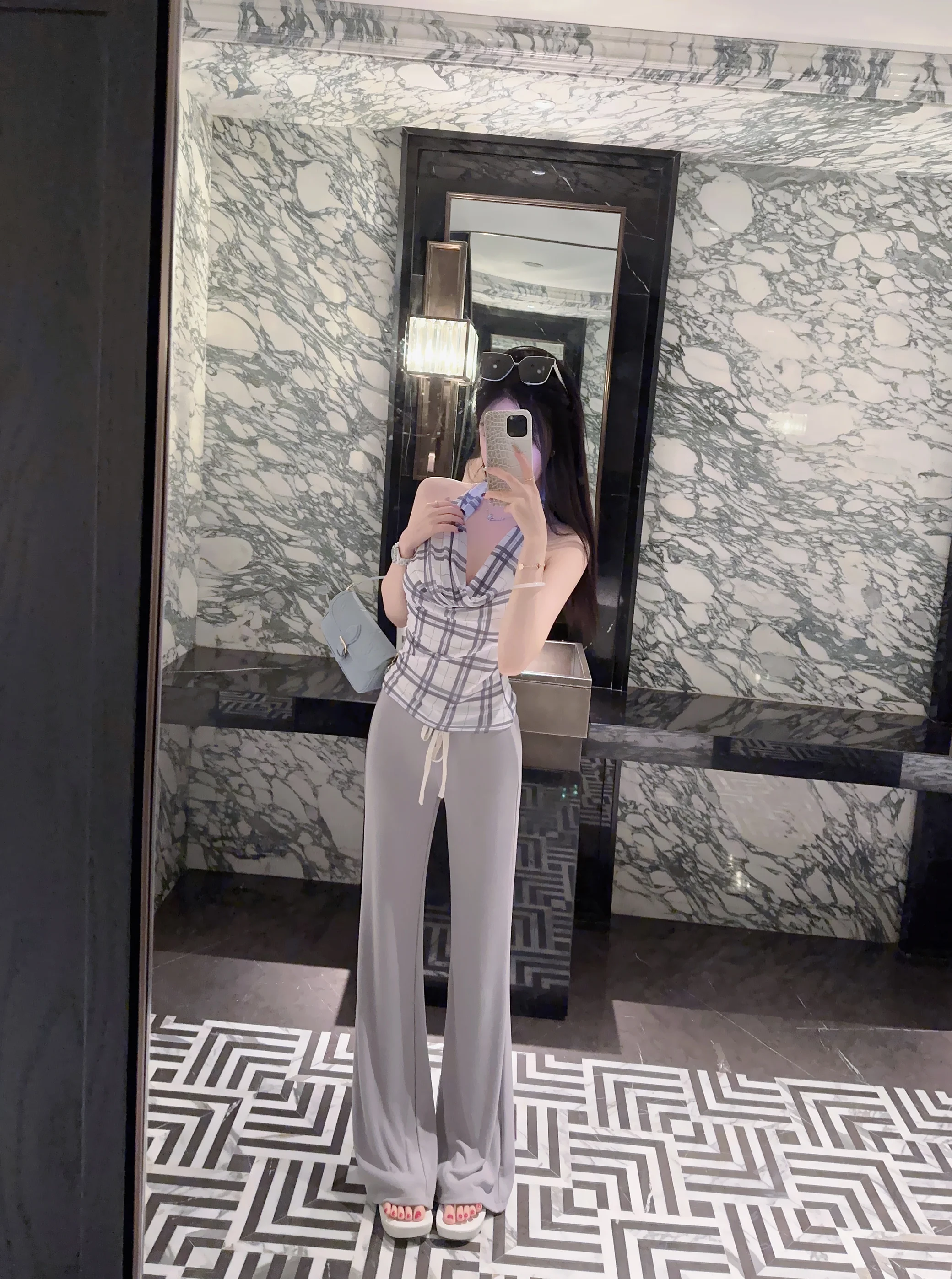 

Eva Casual Loose Fit Straight Leg Pants Women's Floor-Length Dstring Belted Low Waist Long Trousers Korean Sle