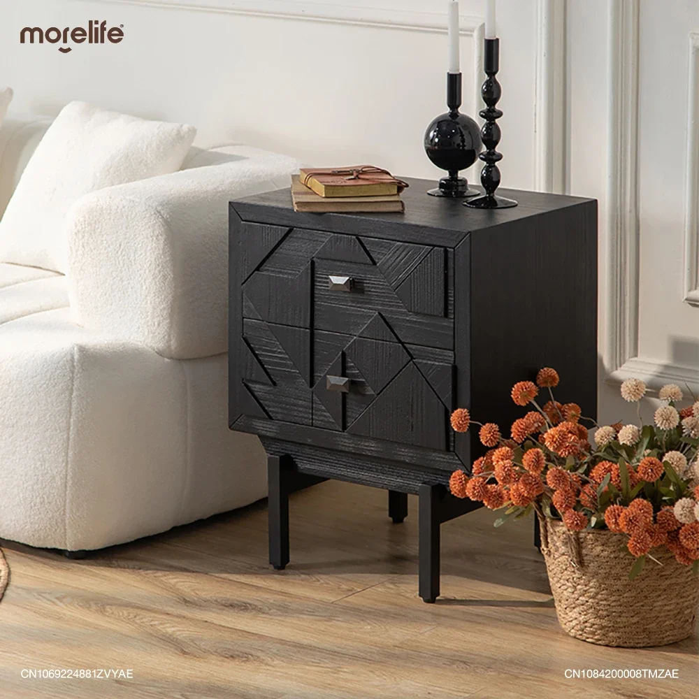 

American Style Homestay Hotel Storage Cabinet Retro Bedroom Nightstand Black Living Room Sofa Side Cabinet Home Furniture F01+