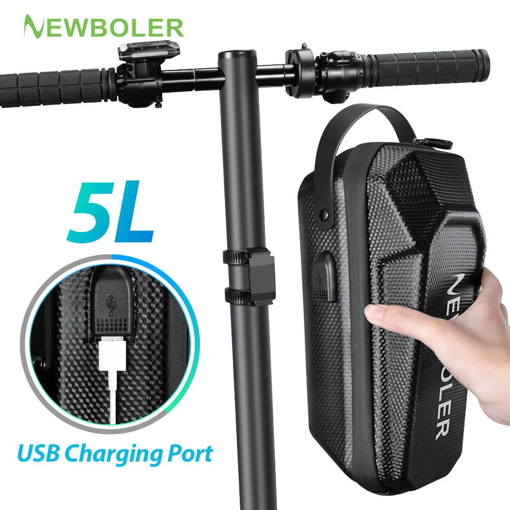NEWBOLER Sac pour scooter électrique 3L/5L, accessoires pour véhicule électrique, sac avec port USB, sac avant étanche pour scooter, sac pour vélo