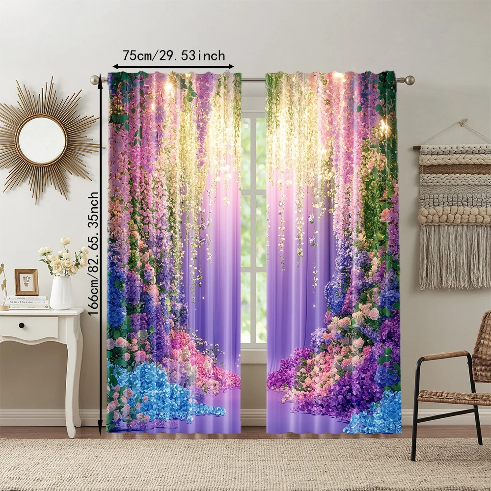 2 szt. Wielofunkcyjna marzycielska zasłona okienna Materiał poliestrowy Elegancki kwiatowy wzór Zasłony okienne Projekt do wystroju pokoju Estetyczny