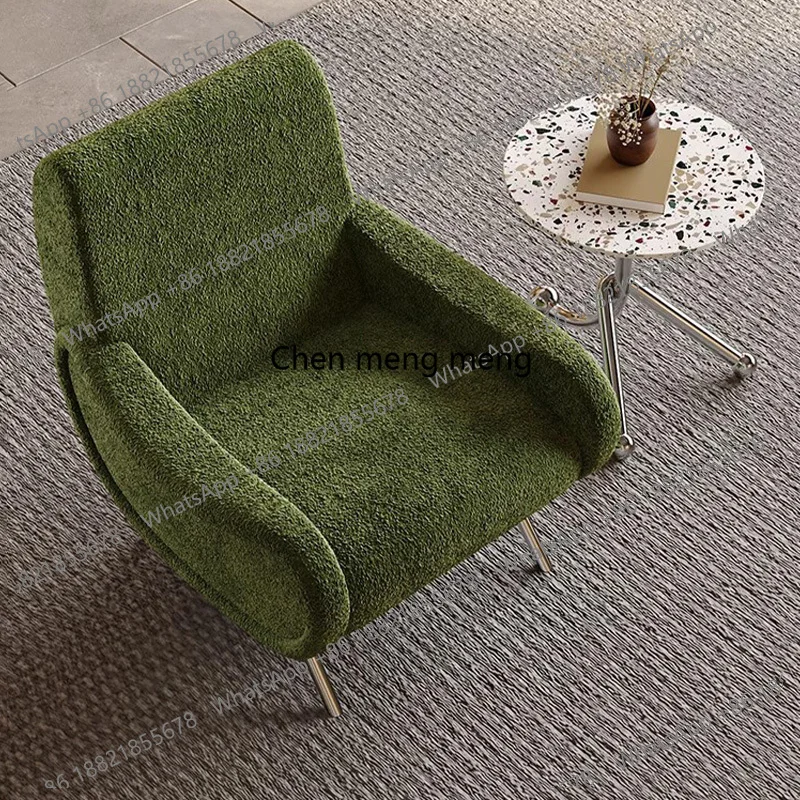 

Luxury Retro Living Room Armchair with Stainless Steel Leg Modern Chenille Soft Single Lounge Sofa Chair Home Study Accent