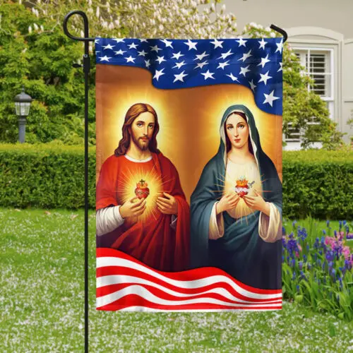 Sacred Heart of Jesus Immaculate Heart of Mary American Flag Garden Flag AAL HHM WZZ yyi