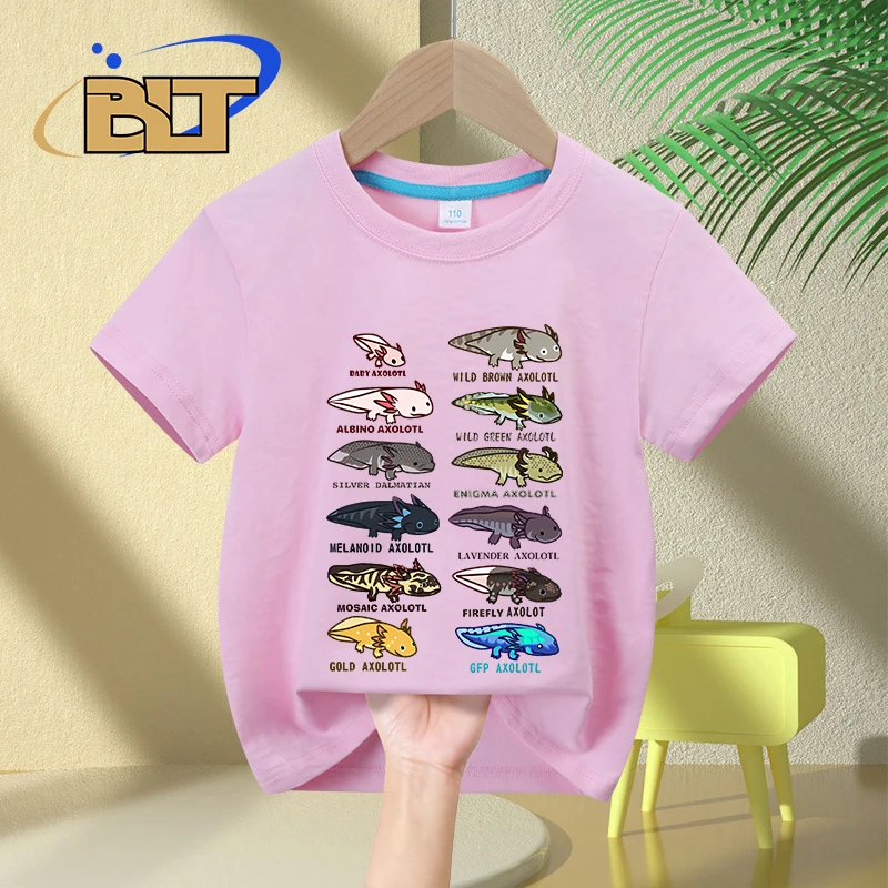 Axolotl Morphs En Kleuren Bedrukt Kids T-Shirt Zomer Kinder Katoenen Korte Mouwen Casual Tops Jongens En Meisjes Geschenken