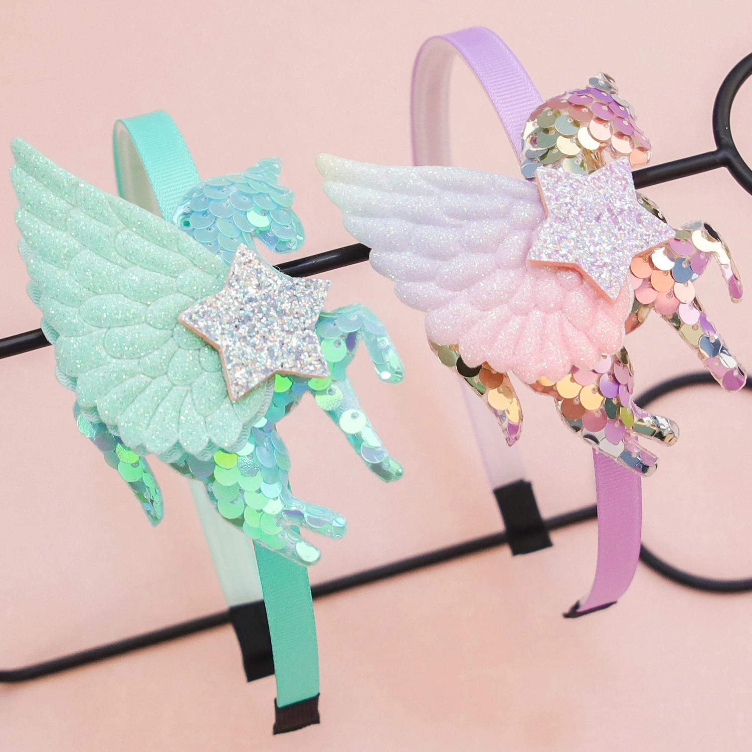 Fashion Unicorn Headbands for Girls Cute Wing Sequin Unicorn Hairbands Kids Hairhoops Children Girls Hair Accessories