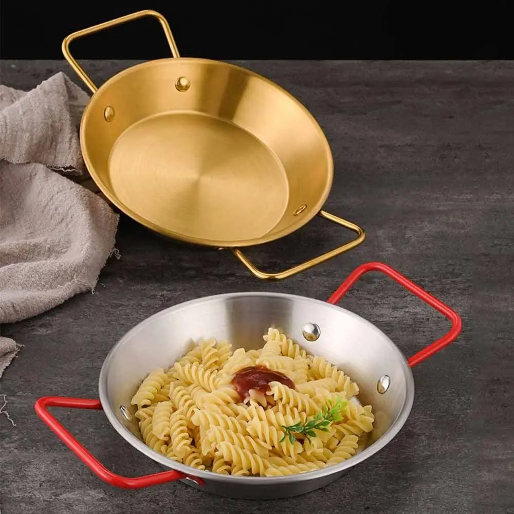 18/20/22/24cm Seafood Plate Flat Bottom Dual Loop Handle Frying Pan Uniform Heat Transfer Thickened Base Stainless Steel Pan