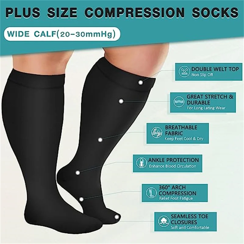 2XL-7XL Plus Size Compression Socks Solid Color Women Men Sports Running Yoga Extra Size Fat Sock for Sports Fitness Weight Loss