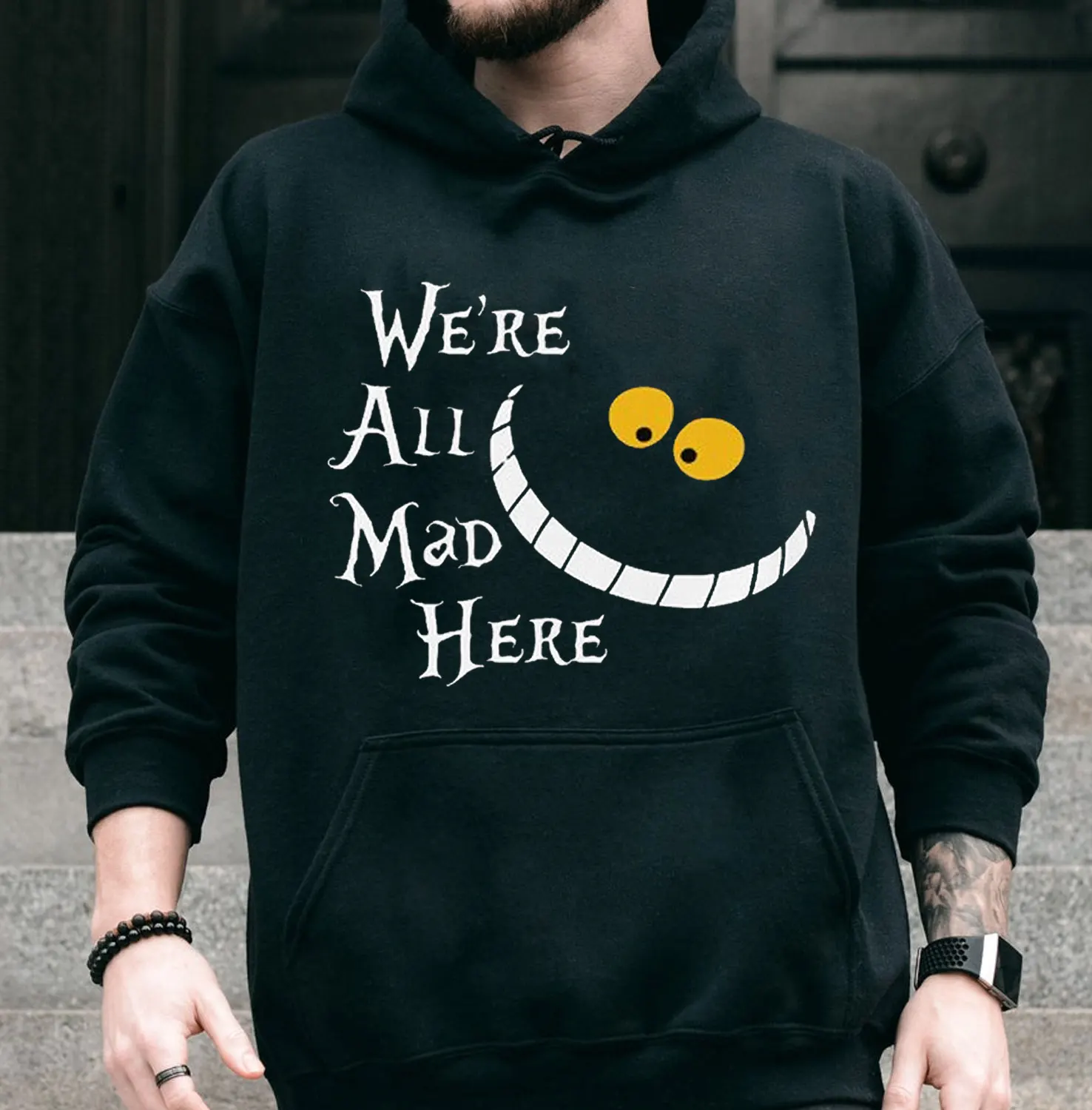 We're All Mad Here Unisex Hoodie Funny Mens Graphic Long Sleeve Shirts Winter New in Hoodies Hooded Customized Many Colors Tops